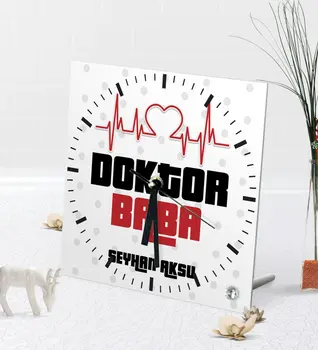 

Personalized Doctor Father Desktop Square Glass Saat-2