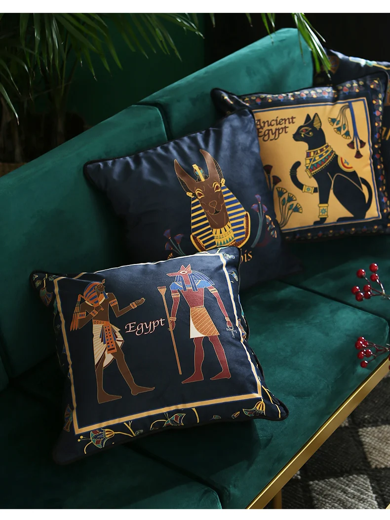 Винтажная египетская подушка, наволочка для подушки, египетские иероглифы, старые логографические детали, алфавитные элементы, декоративный квадрат