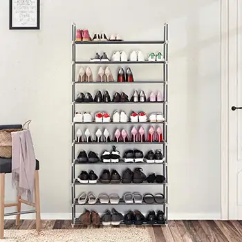 

DIY 50 pairs shoes 10 tiers metal shoe rack shoe rack storage organizer gray LSA10G