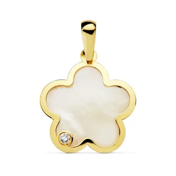 

18k gold pendant mother-of-pearl flower 17mm. Cubic zirconia [AB4660]