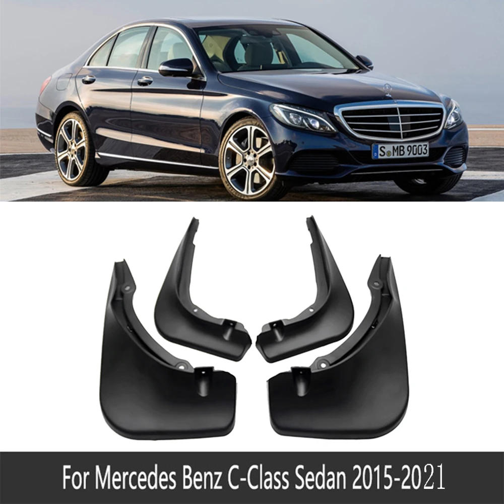 Parafanghi Per Mercedes Classe C W205 2015-2021 - Set Da 4 Pezzi TPE+PP Neri, Copri Parafango Anteriori E Posteriori