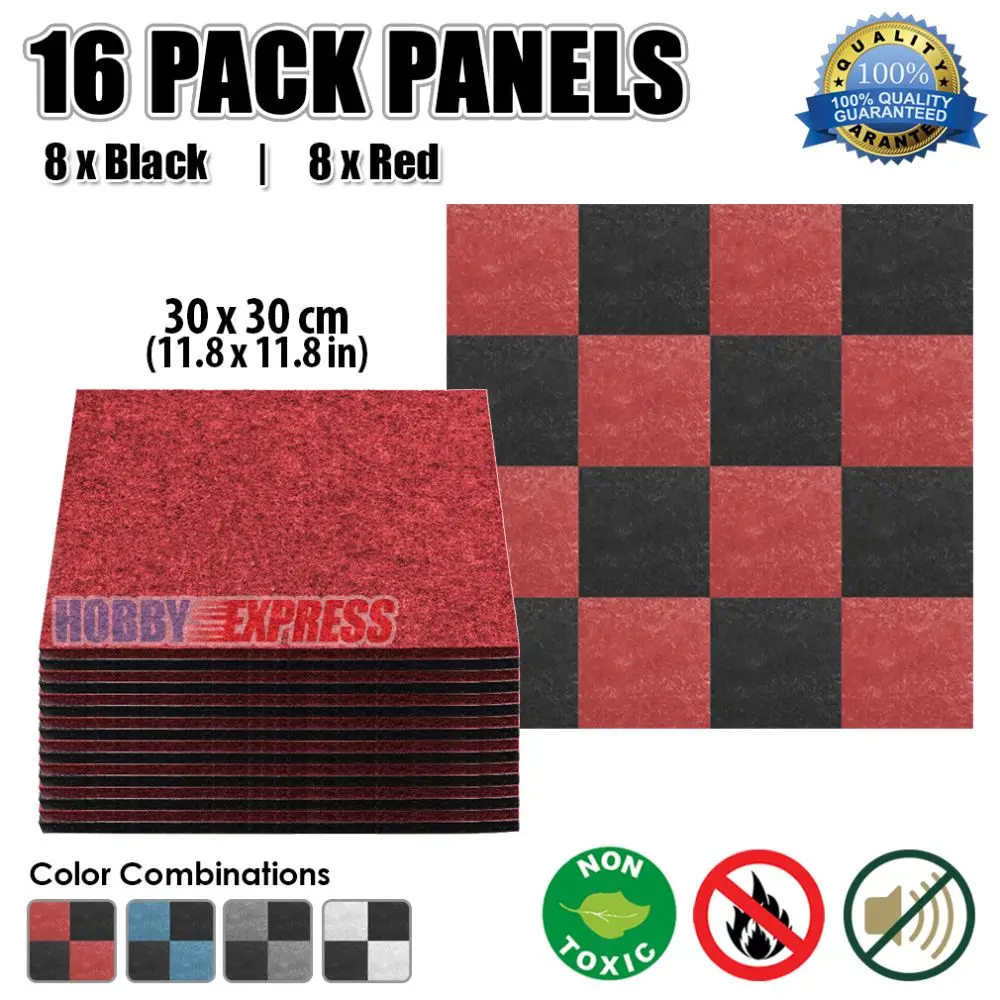 16 pcs Black - Red Arrowzoom Звукопоглощающая полиэфирная ткань 11,8x11," студийная звукоизоляция акустические стеновые панели сочетание цветов KK1093 - Цвет: 16 pcs Black - Red