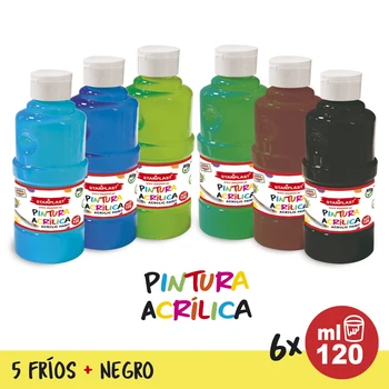 

Starplast Pack 6 Pinturas acrilic, bright paint, washable, 120 ml, for printed canvas painting, paper, ceramic, wood, Colores cold