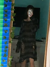 Suéter de punto gótico para Mujer, jerséis largos a rayas, sueltos, rasgados, de talla grande, para Halloween, 200