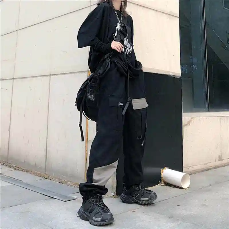 NiceMix накладные карманы шаровары бедра брюки Винтаж цвет Harajuku беговые штаны треники из хлопка широкие в стиле милитари брюки