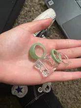 HUANZHI-Conjunto de anillos redondos de resina acrílica para mujer, colorido, Diamante de imitación cuadrado geométrico, regalo de viaje, 2021