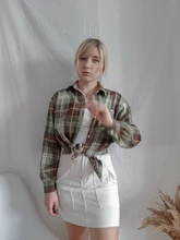 Plaid Shirt Tops Long-Sleeve Office Women Coat Loose Ladies Karsany And