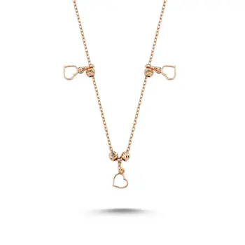 

Angemiel 925 Silver Heart Patterned Sterling Dangle Necklace-Rose Gold Plated