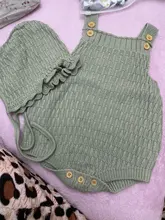 Conjunto de 2 uds. De ropa de punto para bebé, Pelele de algodón con botón en la entrepierna, mono de una pieza + sombreros para niño pequeño, trajes para niño y niña