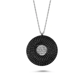 

KUTAYDAN Black Zircon Stone Round Ghost Pendant 925 Sterling Silver