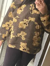 V-hanver-Sudadera con capucha para mujer, suéter con patrón de oso, de felpa cálida, Estilo Vintage coreano, holgado, para invierno, 2020