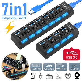 

USB 3.0 HUB 2.0 HUB Multi USB Splitter 4/7 Port Expander Multiple USB 3 Hab Use Power Adapter USB3.0 Hub with Switch For PC