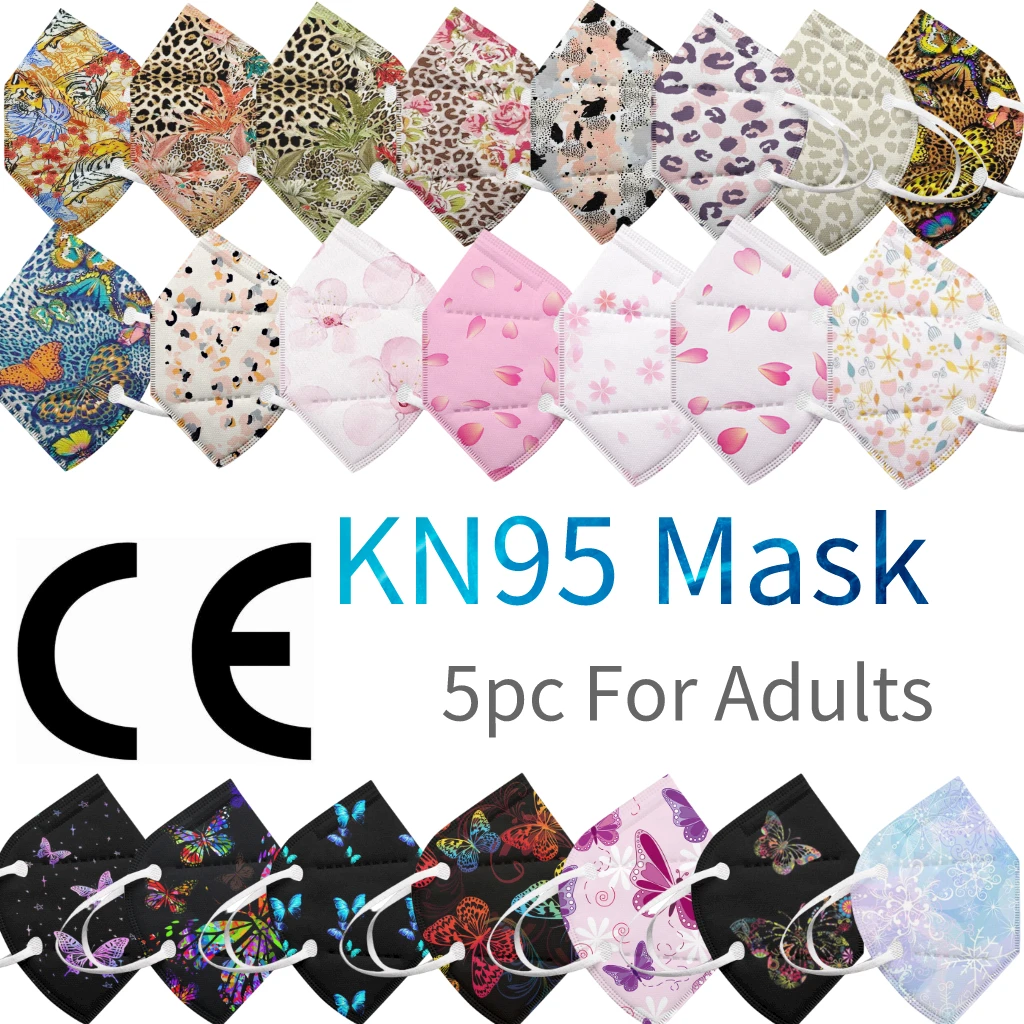 Mascarilla fpp2 con flores para adultos y mujeres, máscara kn95, ffp2mascarilla transpirable ce ffp2reutilizable para la cara, 5 uds.