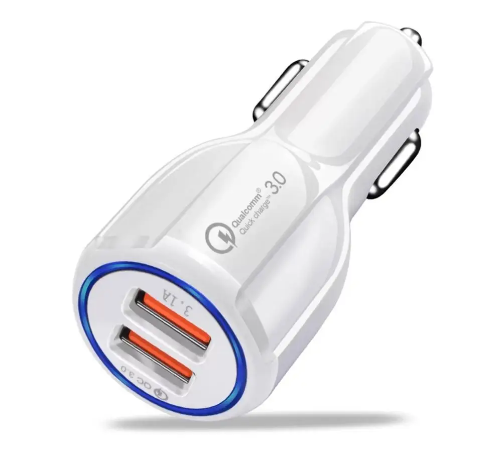 USB Автомобильное зарядное устройство для мобильного телефона-Qualcom 3,0 Быстрая зарядка+ 1 м Ультра быстрый кабель+ отслеживание груза samsung Iphone