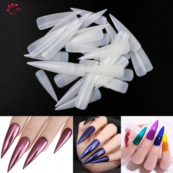 

120 Pcs/Set Full Cover Stiletto Sharp French False Nail Tips Clear Natural White Salon Acrylic Nails Tip Extension Tool Kit