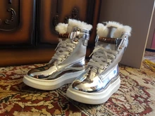 Ankle-Boots Sneakers Warm-Shoes High-Top Women Winter Short Black/sliver LEOSOXS No 