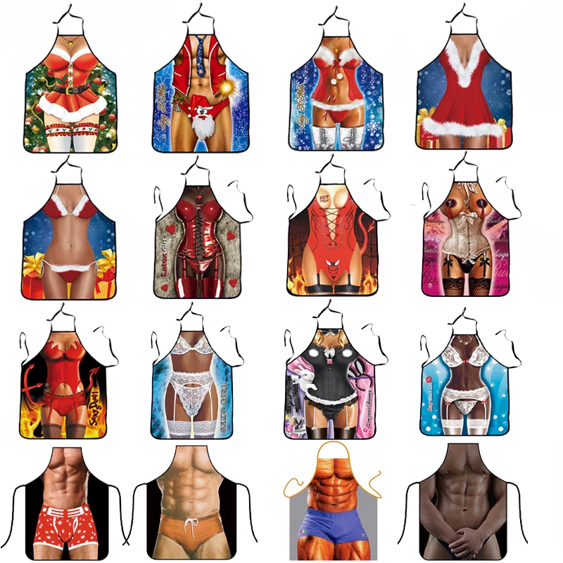 

26 Colors Muscle Man Funny Kitchen Aprons for Woman Xmas Decoration Personality Novelty Creative Couple Party Gifts CWQ036