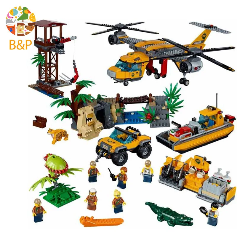 

60162 1400pcs City Police series The Jungle Air Drop Helicopter Building Block Toy For Children Gift 02085