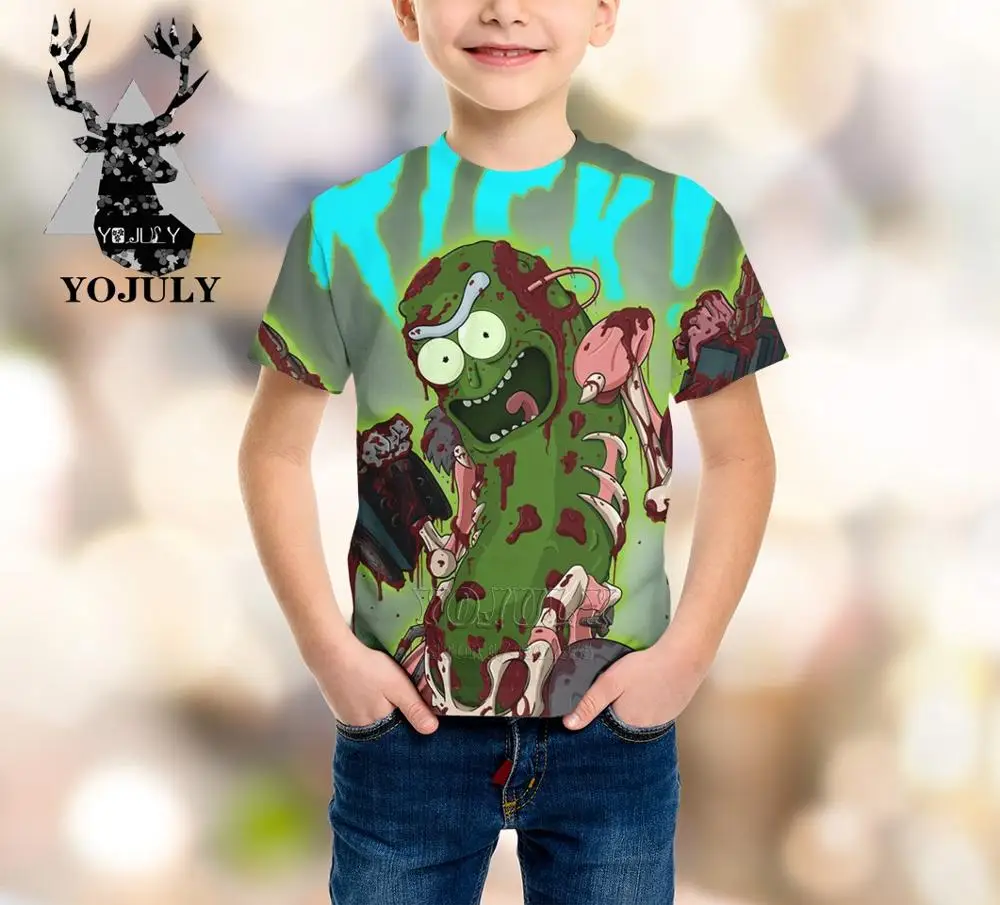YOJULY pickle rick/футболка с 3D принтом Одежда для больших детей летние модные футболки для мальчиков и девочек-подростков детская одежда с круглым вырезом A382 - Цвет: 9