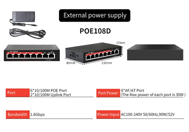STEAMEMO POE Switch With SFP Ethernet Switch For IP Camera/Wireless AP/CCTV Camera AI Smart Switch SSC-POE108D