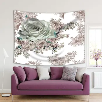 

Tapestry Rose and Lilac Flowers Watercolor Floral Soft Colored Artwork Printed Gray Pink Beige