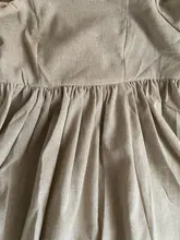 Ladies Dress Puff-Sleeve Square Collar Linen Khaki Vintage High-Waist Casual Summer Women