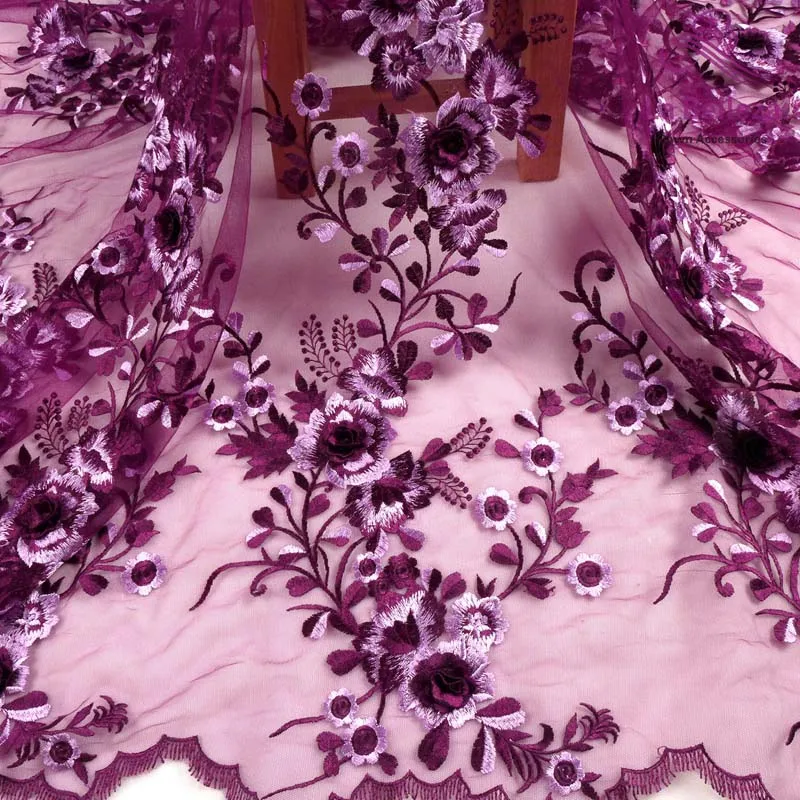 La Belleza новая кружевная ткань с 3D цветами, новое кружево, белая кружевная ткань с 3D цветами, розовое кружевное вечернее платье с 3D цветами - Цвет: Фиолетовый