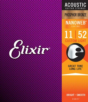 

16027 nanoweb strings for acoustic guitar, custom light, 11-52, Elixir