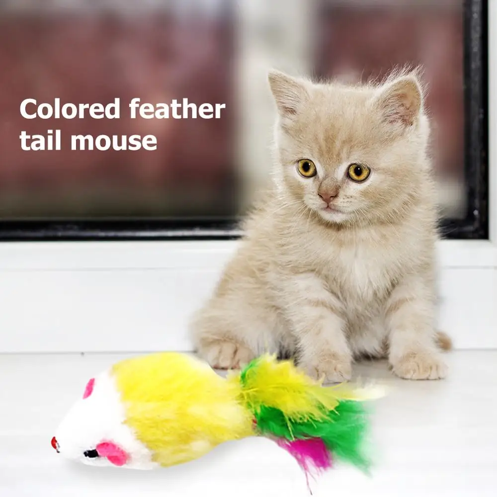1 pc Cat Toys False Mouse Pet Cat Toy Mini Funny Playing Toys For Cats with Colorful Feather Plush Mini Mouse Toys Kitten