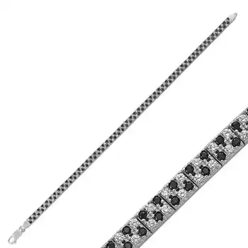 

KUTAYDAN 925 Sterling Silver Black White Cubic Zirconia Water Ways Women 'S Bracelet
