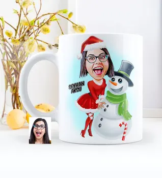 

Personalized Women 'S Christmas Themed Caricature Of White Mug cup-3