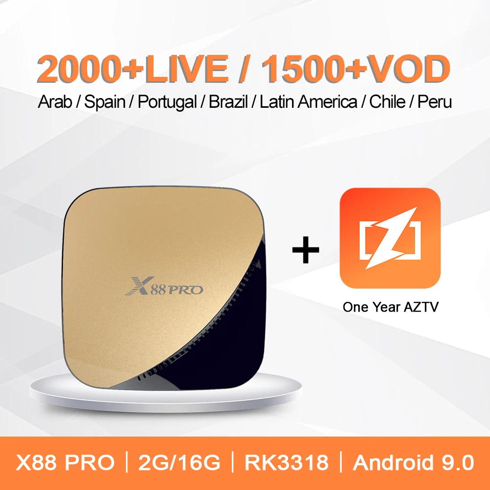 

Apkintvbox AZTV Brazil TV Yearly Subscription South Americam Brazil LIVE&VOD IPTV Box X88 Pro Android 9.0 2G 16G Smart TV Box
