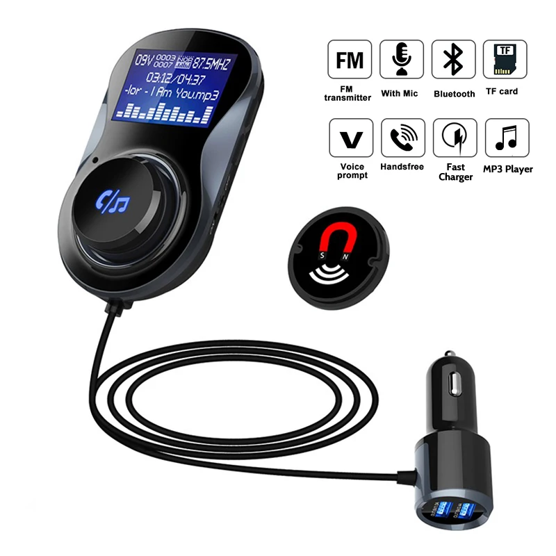 

New 1.4 Inch LCD Car FM Transmitter With Magnetic Holder Auto Dual USB Fast Charger Bluetooth Hand-free Audio MP3 Player Adapter