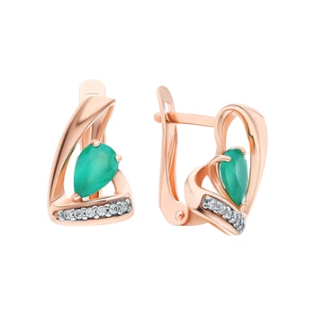 

Silver earrings with cubic zirconia and agate sunlight sample 925