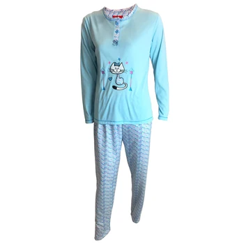 

Mini Kitty-Lady Pajamas woman COTTON T-shirt drawing embroidery long sleeve and pants print long