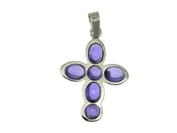 

Cross 18 K white gold with cabochons of amethysts