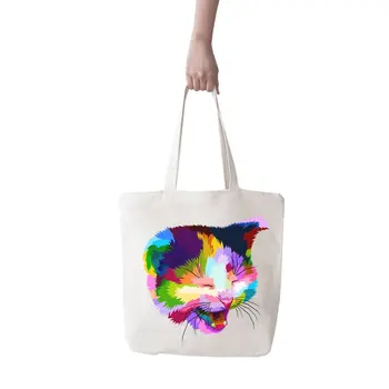 

Angemiel Bag Big Color Cute Smiling Cat Shopping Beach Tote Bag