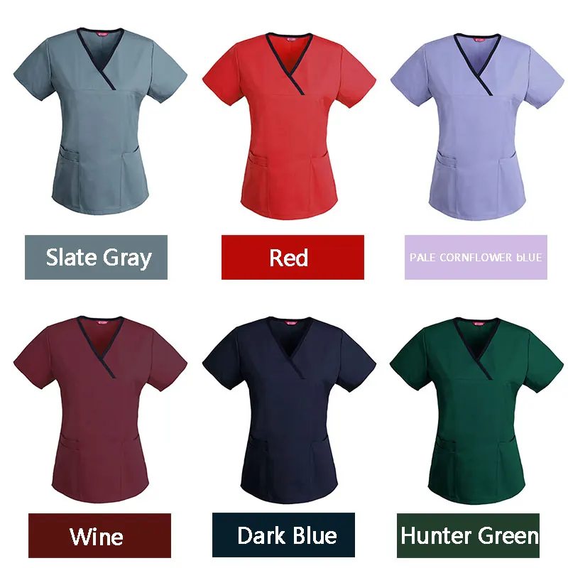 Women's Scrub Tops Nursing Uniform Blouse Short Sleeve Top with Pockets