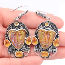 55x27 мм длинные большие специальные аура медовый кварц богиня цитрин женские серебряные серьги