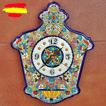 

Ceramics Clock Spanish high 24 cm/9,45 inch Diameter enameled handmade-Made in Spain-Art- home and decor