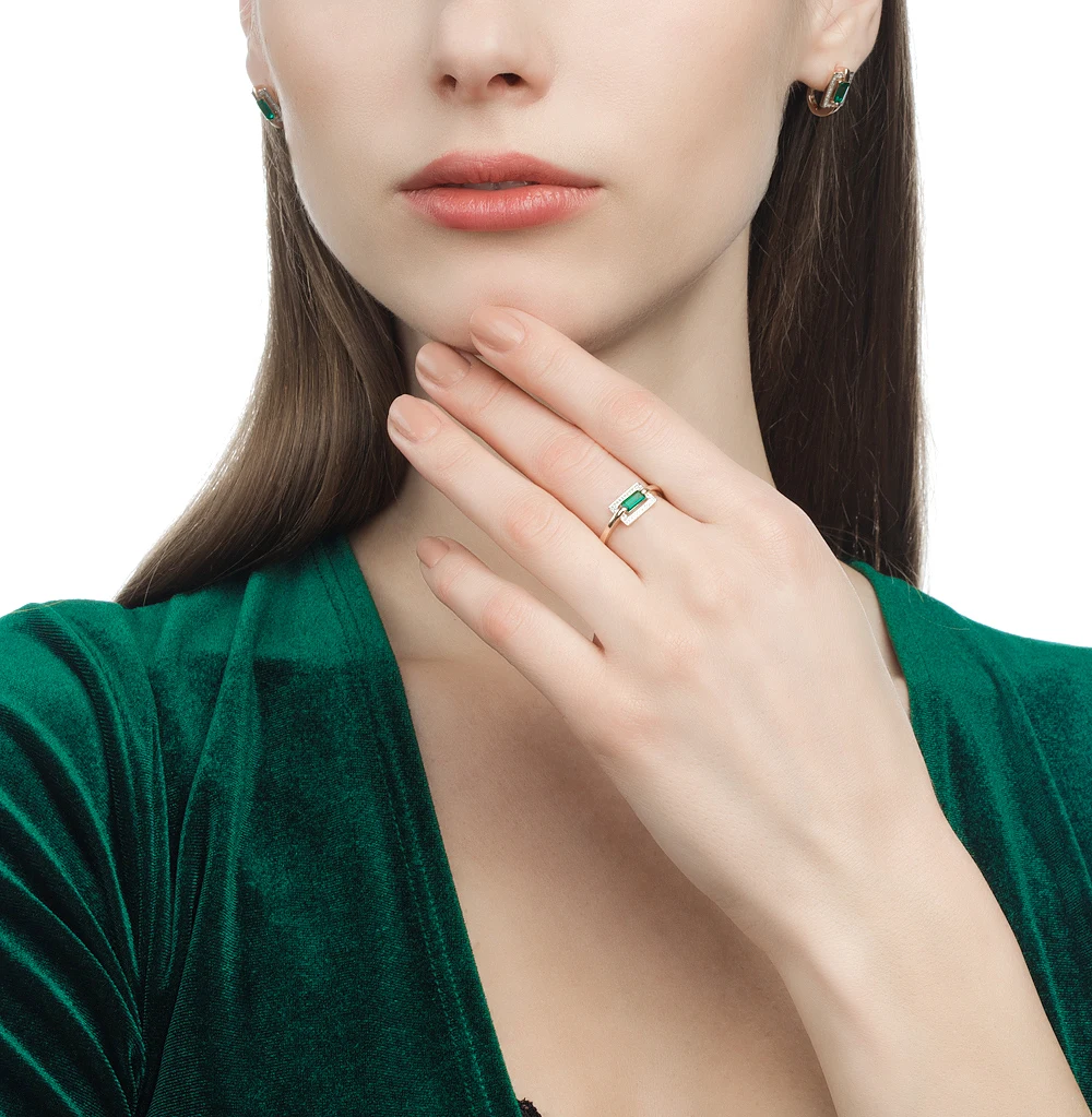 Gold ring with emerald and diamond SUNLIGHT test 585
