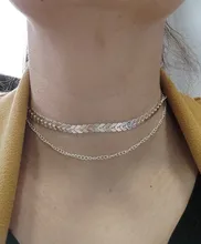 Collar de cadena con lentejuelas en V para mujer, Gargantilla elegante de doble capa para fiesta, joyería