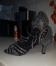 Zapatos de baile Latino para mujer, calzado de baile Latino con diamantes de imitación en rojo, negro, azul y marrón