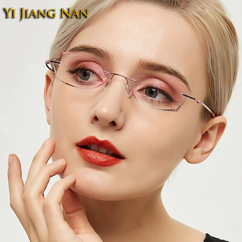 Women Pure Titanium Optical Prescription Glasses Frame Fashion Diamond Trimmed Tint Color Eyeglasses Spectacle Mujer Eyewear | Аксессуары