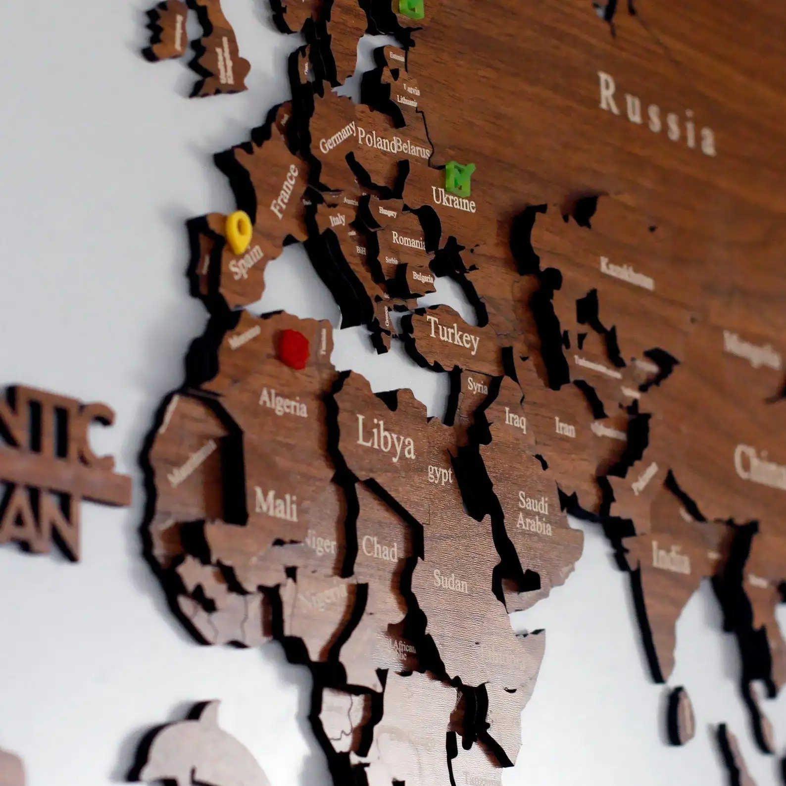 Carte du monde décorative en bois 3D, Europe, Asie, Bureau, Salon