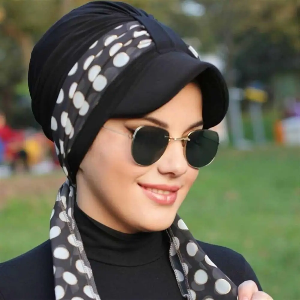 

Hijab Casual Polka Dot Scarf Hat Design Ready Made Turban