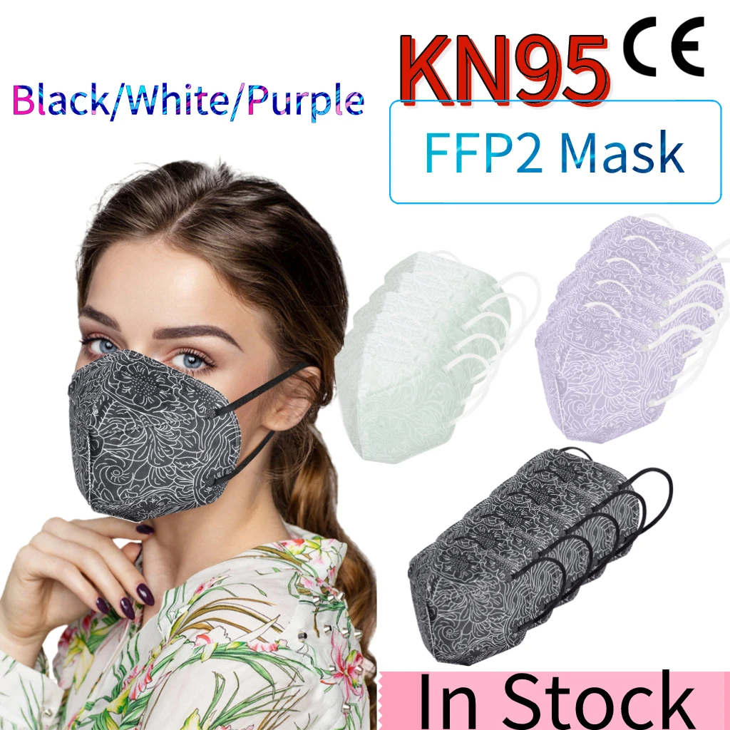 5/50pc KN95 mascarillas fpp2 españa mujeres 3D diseño negro transpirable mascarilla ffp2 kn95 homologada 5 capas kn95 máscaras máscara