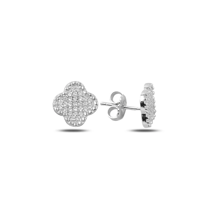 

Silver 925 Sterling Zircon Cubic Zirconia Clover Earrings