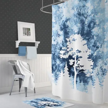 

Zethome Tree Shower Curtain 180 x 200 cm Digital Print Modern Design Polyester Fabric Waterproof Washable Mould (71" x 78")