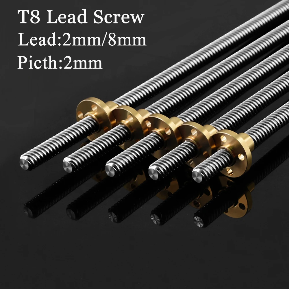 2 PCS 3D Printers Parts T8 Lead Screw 200mm 250mm 300mm 330mm 350mm lead screw 8mm Trapezoidal Screws Copper Nuts Leadscrew Part